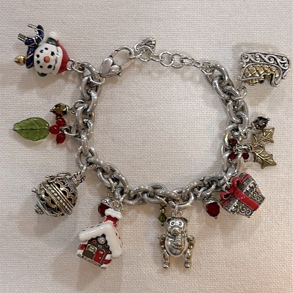 Brighton Holiday Frolic Silver Charm Bracelet Santa Snowman Gingerbread - EUC - Picture 1 of 5